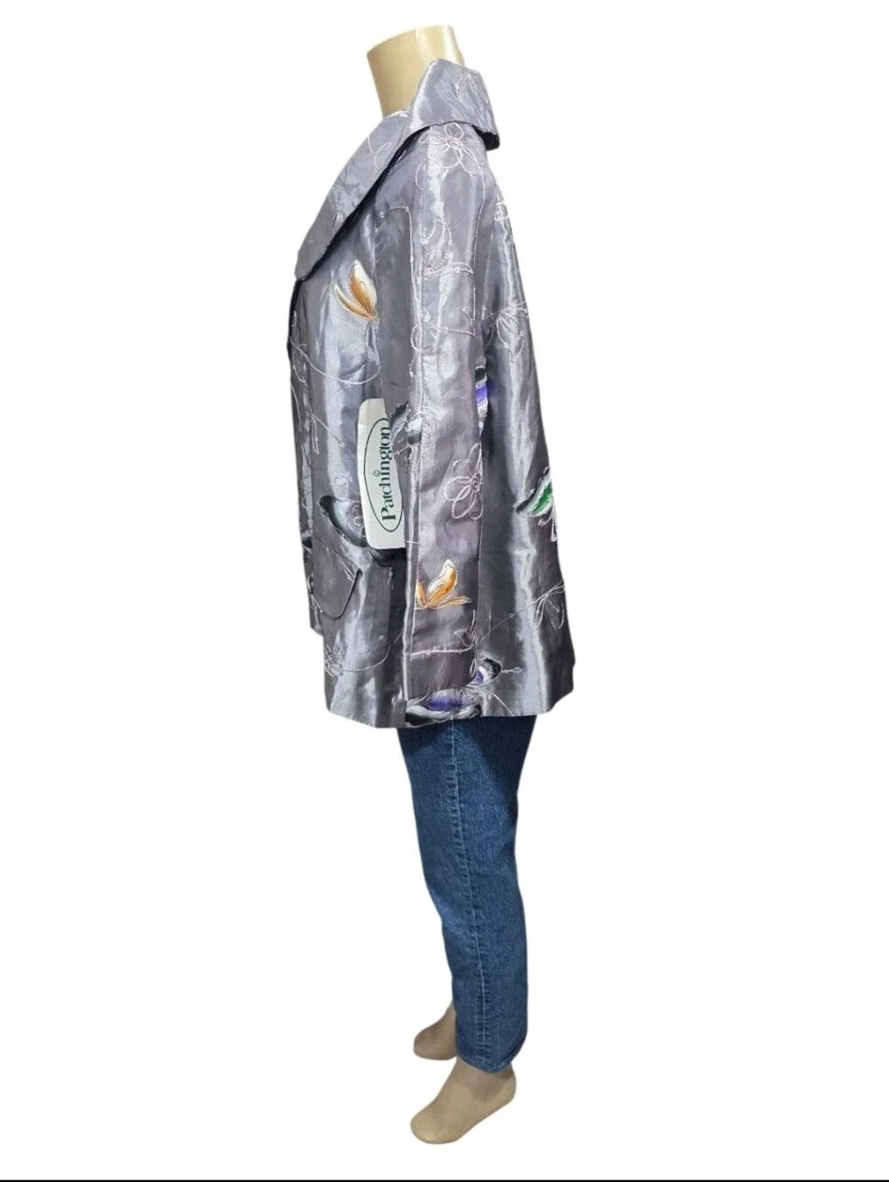 NWT Patchington Butterfly Embroidered Sequin Jacket M Gray Metallic Art Wear